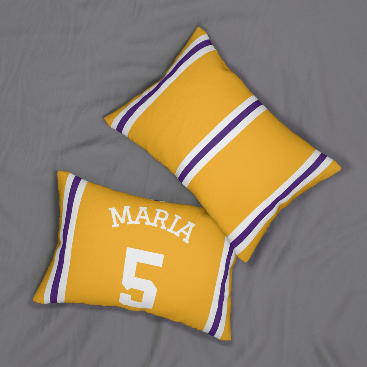 Los Angeles Custom Lumbar Pillow, Basketball Themed Throw Pillows, Size 14x20, Custom Name & Number